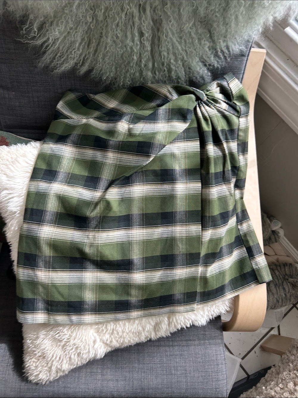 LOFT Green Plaid Tie-Detail Mini Skirt